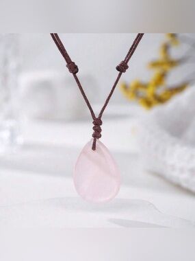 Natural Handmade Rose Quartz Teardrop Pendant Necklace NEW